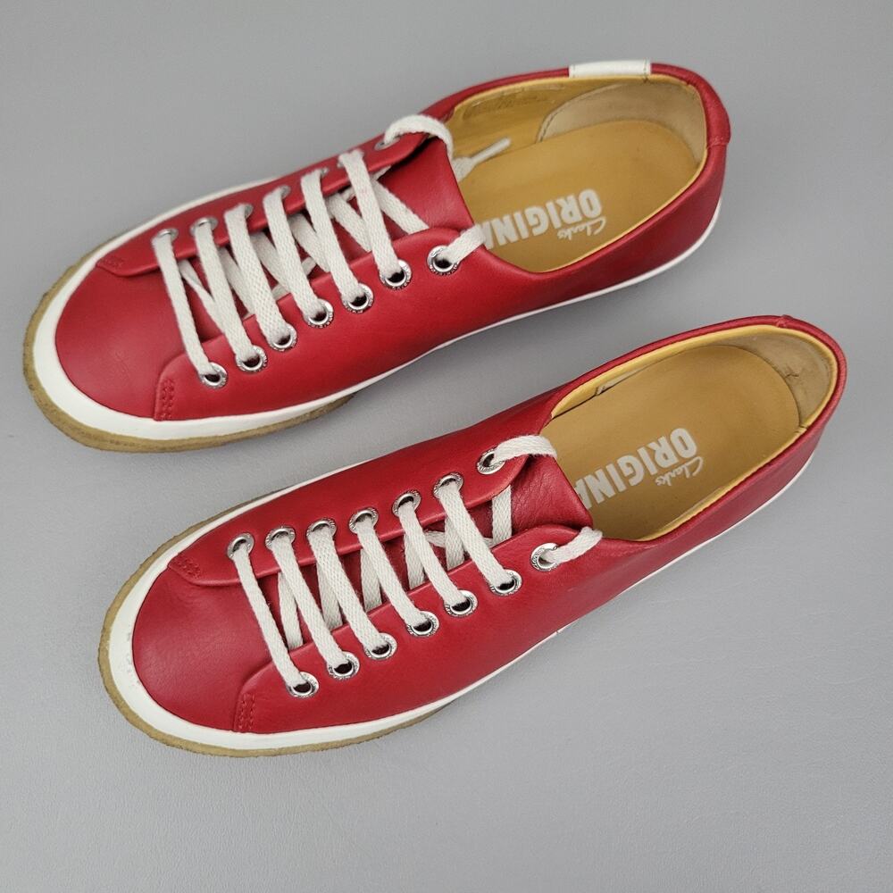 Clarks Originals Red Leather Lace-up Low Top Flat Comfort Sneakers Shoes 6.5 M